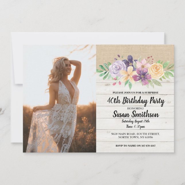 Invitación Foto Rustic 21st 30th or 40th Birthday Fiesta Wood (Anverso)