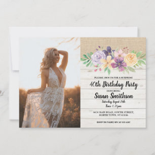 Invitación Foto Rustic 21st 30th or 40th Birthday Fiesta Wood