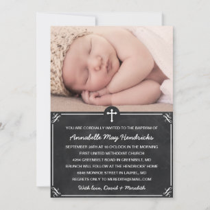 Invitación Foto Rustic Chalkboard Baptism/Christening