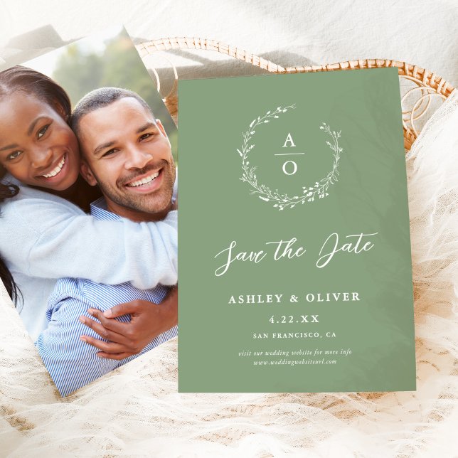 Invitación Foto Rustic Sage Green Wildflower Para Salvar La F (Subido por el creador)