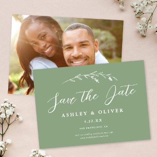 Invitación Foto Rustic Sage Green Wildflower Para Salvar La F