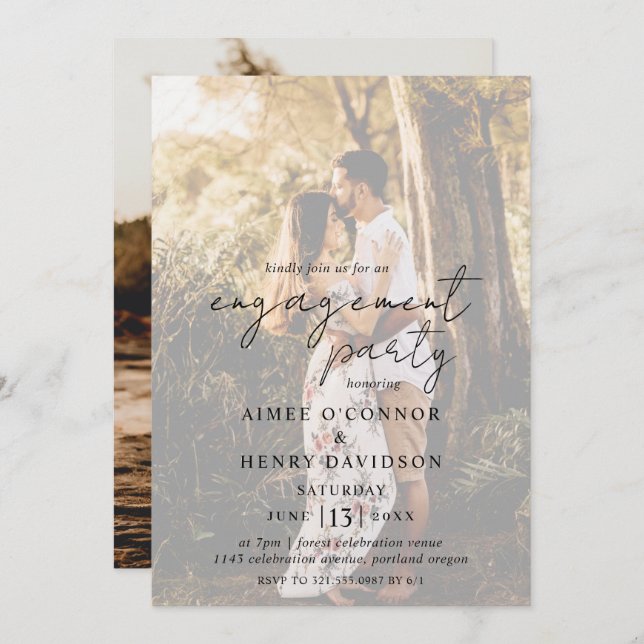 Invitación Foto Rustic Script Photo Modern Engagement Party (Anverso / Reverso)