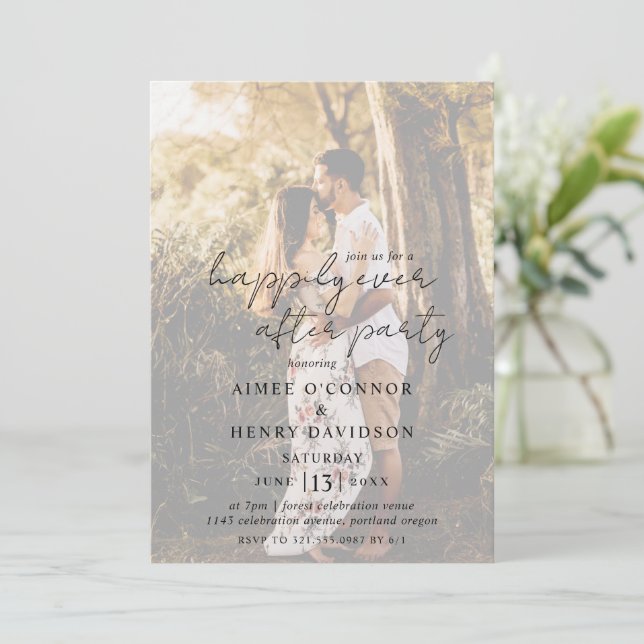Invitación Foto Rustic Script Photo Modern Wedding Receptor (Anverso de pie)