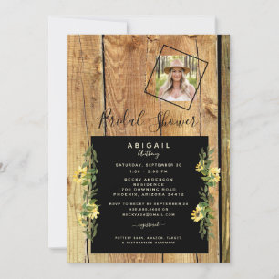 Invitación Foto Rustic Sunflower Bride foto Wood Bridal Showe