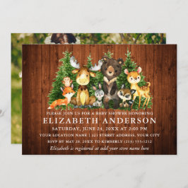 Invitación Foto Rustic Watercolor Woodland Animals Shower