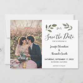 Invitación Foto rústica botánica en monograma Save the Date
