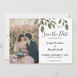 Invitación Foto rústica botánica en monograma Save the Date