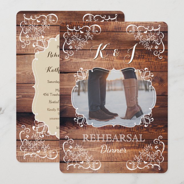 Invitación Foto rústica de la boda del arbolado de la cena (Anverso / Reverso)