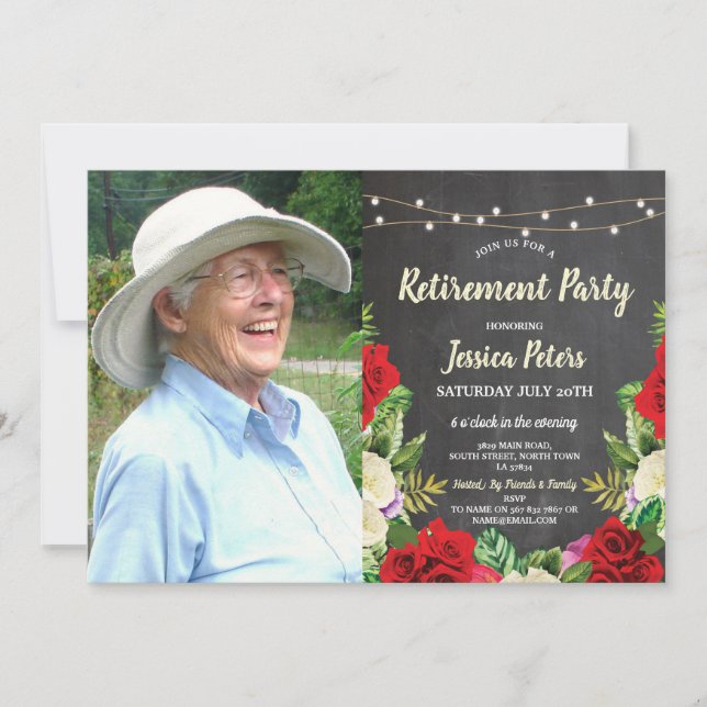 Invitación Foto rústica de los rosas rojos de la tiza del (Anverso)