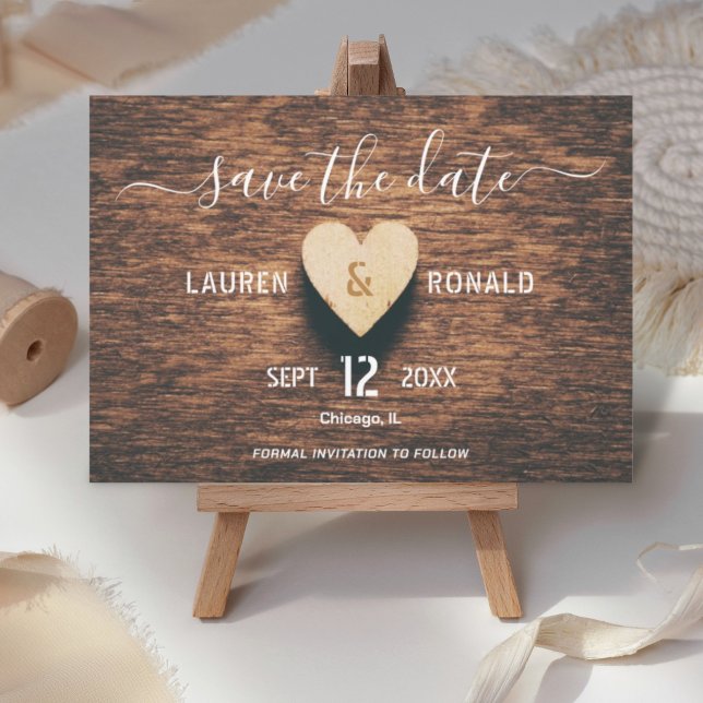 Invitación Foto Rustica De Madera Salva La Boda De La Caída (save the date wood invitation card)