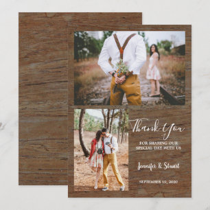 Invitación Foto rústica en madera de granero Gracias boda