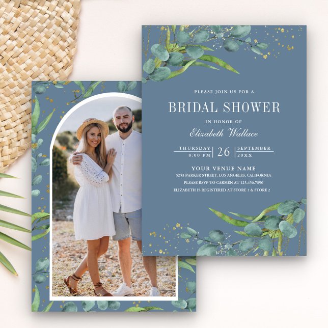 Invitación Foto Rustica Eucalyptus Dusty Blue Bridal Shower (Subido por el creador)