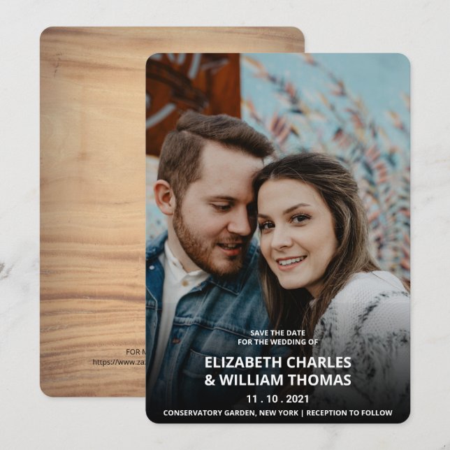 Invitación Foto Rústica Personalizado Wooden Salva La Fecha (Anverso / Reverso)