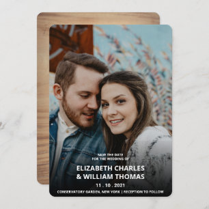 Invitación Foto Rústica Personalizado Wooden Salva La Fecha
