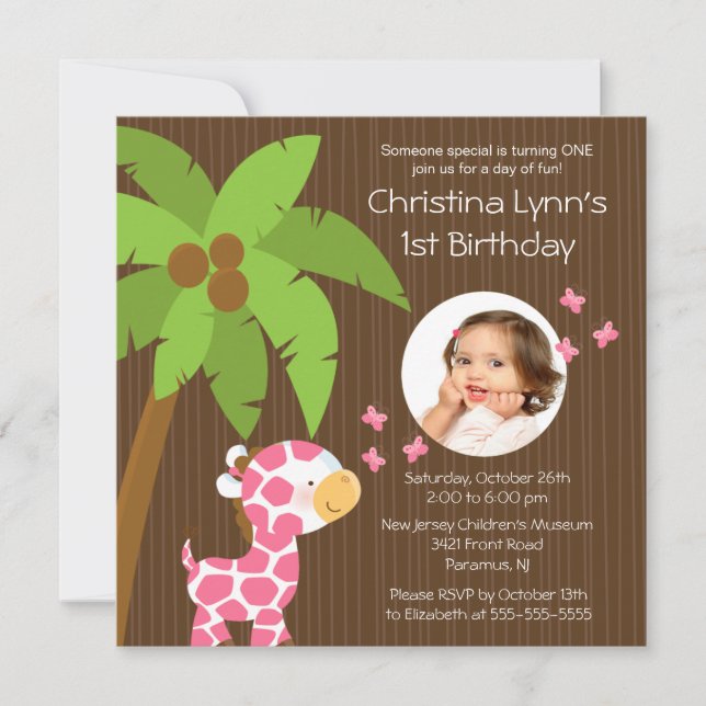 Invitación Foto: Safari Jungle Giraffe Kid Fiesta de cumpleañ (Anverso)