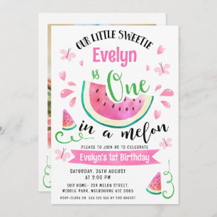 Invitación Foto sandía rosa uno en melón de melón primer cump