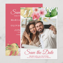 Invitación Foto Save the Date Card Tropical Palms Floral