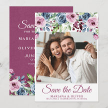 Foto Save the Date Floral Azul Marino Borgoña