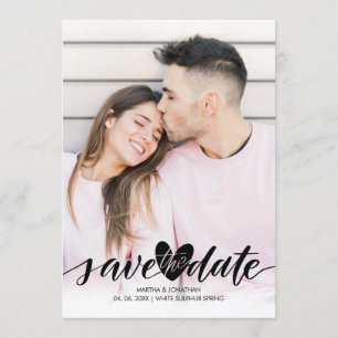 Invitación Foto: Save the Date Love Heart Confetti Script