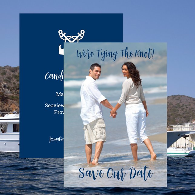 Invitación Foto, Save the Date, Navy, Nautical, Boda (Photo Save The Date Nautical Wedding Engagement Invitation)