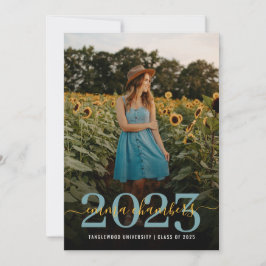 Invitación Foto Script Overlay Sunflowers Graduation Party