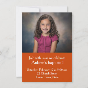 Invitación Foto simple con bautismo de Naranja Zig-Zag