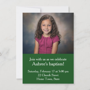 Invitación Foto simple con bautismo de retorno Zig-Zag verde