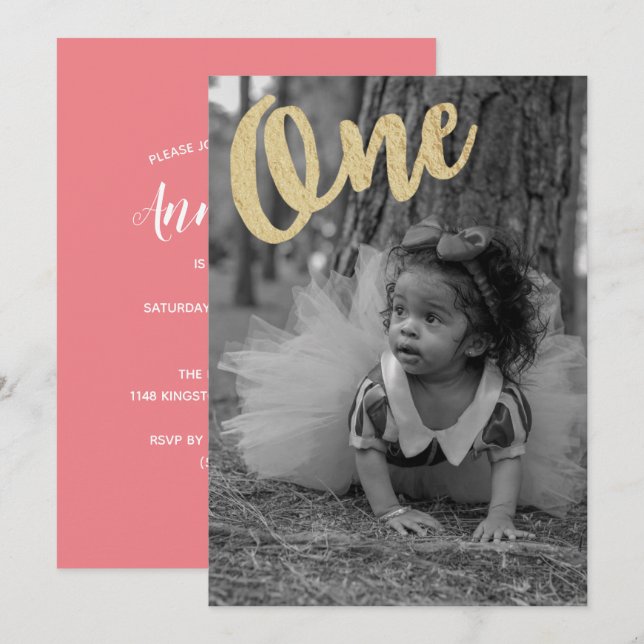 Invitación Foto simple Cumpleaños 1 (Anverso / Reverso)