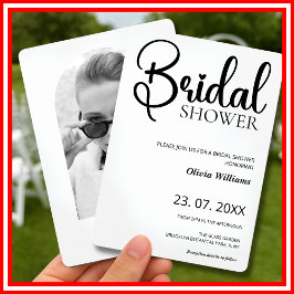 Invitación FOTO simple de Boda de ducha de novia en blanco y