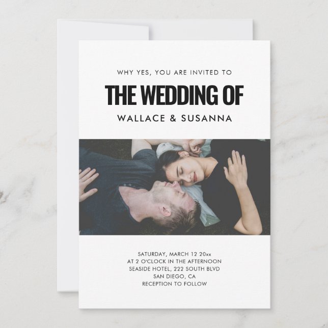 Invitación Foto simple de boda minimalista (Anverso)