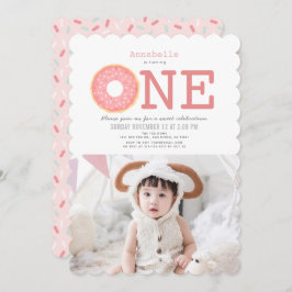 Invitación Foto simple de Chica rosado de Donut Primer cumple