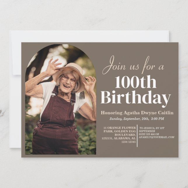 Invitación Foto simple de fiesta de cumpleaños 100 de la fami (Anverso)