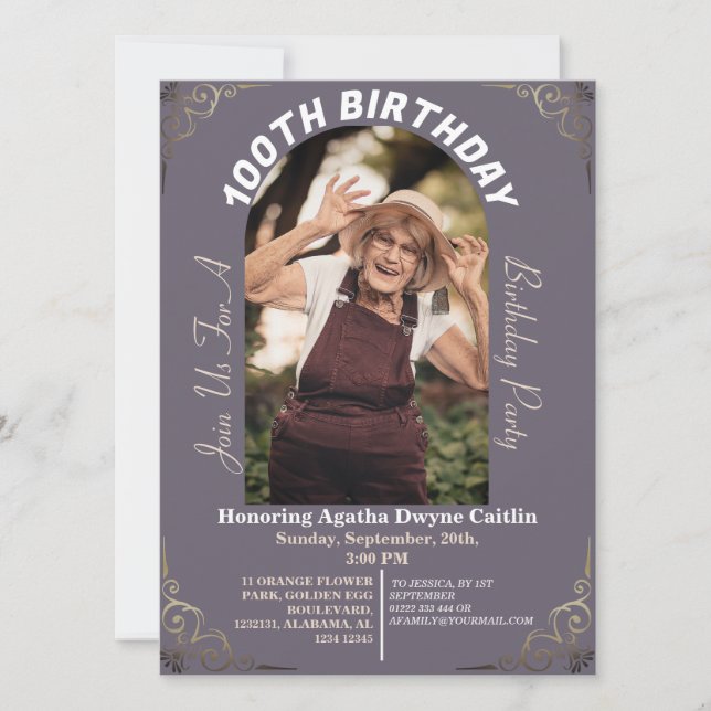 Invitación Foto simple de fiesta de cumpleaños 100 de la fami (Anverso)