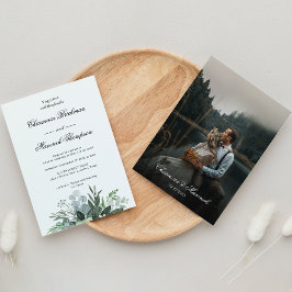 Invitación Foto simple de hoja verde Boda blanco negro