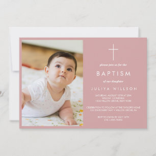 Invitación Foto simple del bautismo rosa y turbio