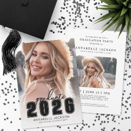 Invitación Foto Simple en Blanco y Negro de Graduación