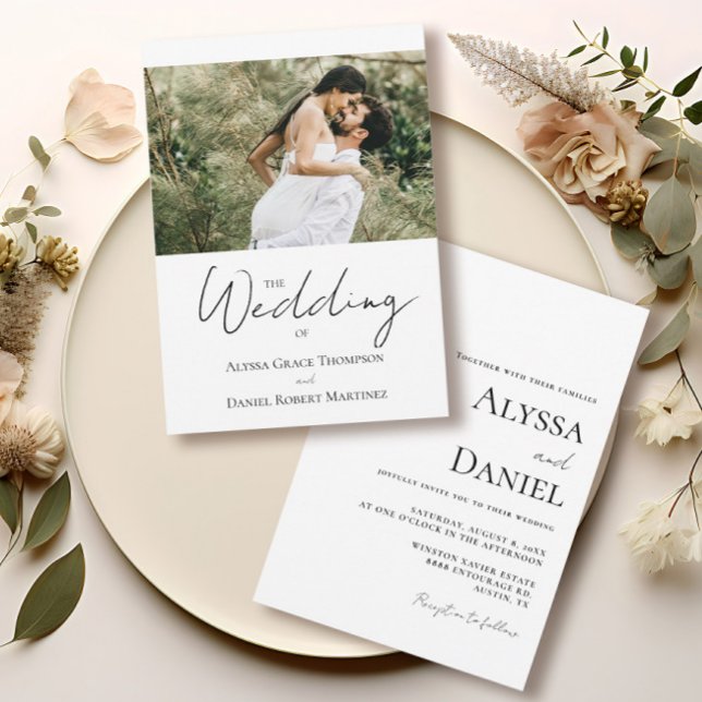 Invitación Foto simple Personalizado Boda blanco y negro (Modern Bride Groom Photo wedding Invitation. )