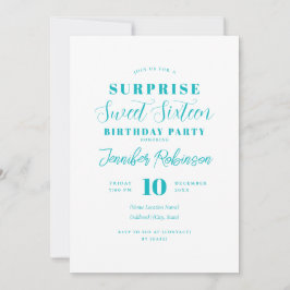 Invitación Foto simple turquesa SORPRESA dulce 16