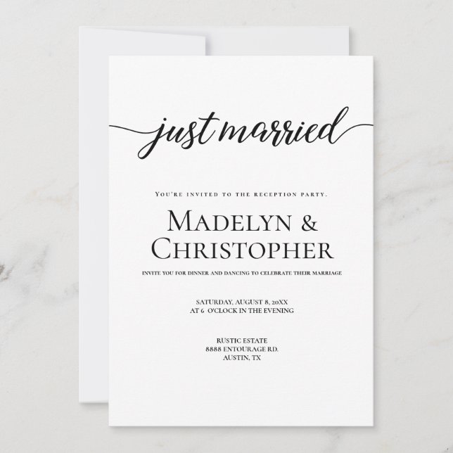 Invitación Foto sólo de recepción Boda recién casada (Anverso)