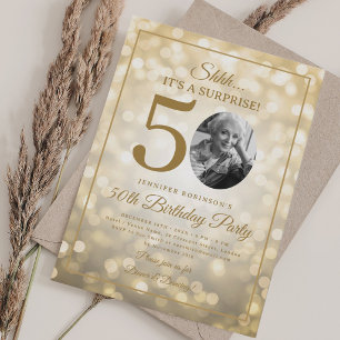Invitación Foto sorpresa de cumpleaños número 50 con luces gl