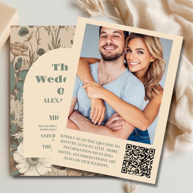Invitación Foto Suave tonos tierra mudos Boda de flores silve (Subido por el creador)