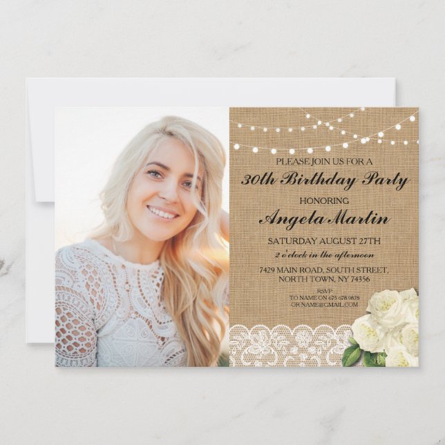 Invitación Foto subió cordón de la arpillera de la fiesta de (Anverso)