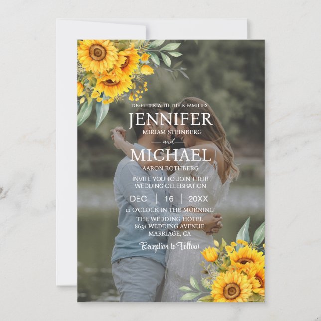 Invitación Foto superpuesta Foto QR Sunflowers Boda (Anverso)
