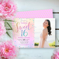 Foto Sweet 16 Rainbow Purpurina Ombre Relieve meta
