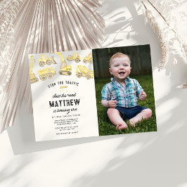 Invitación Foto temática de construcción simple Cumpleaños pr