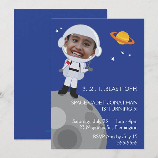 Invitación Foto Templase del cumpleaños del explorador de (Anverso / Reverso)