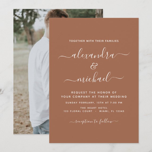 Invitación Foto Terra Cotta Boho Boda Simple (Anverso / Reverso)