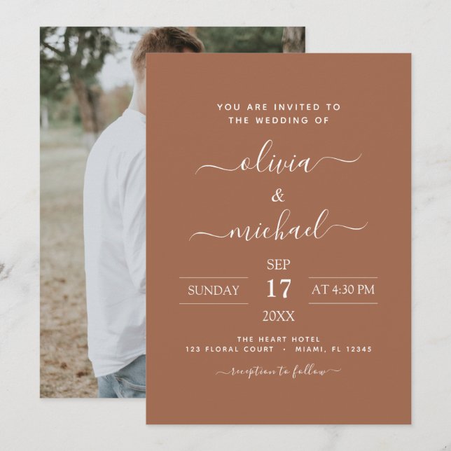 Invitación Foto Terra Cotta Boho Boda Simple (Anverso / Reverso)