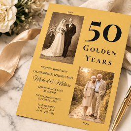 Invitación Foto Timeline de Aniversario Dorado Elegante