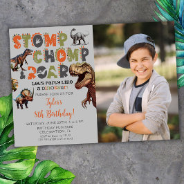 Invitación Foto Tipografía de Dinosaurio Guay Cumpleaños